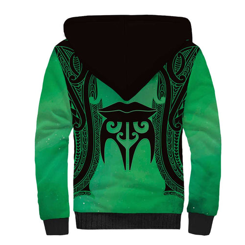 Personalised Moko Kauae New Zealand Sherpa Hoodie Maori Chin Tattoo Green - Aussie Hoodie