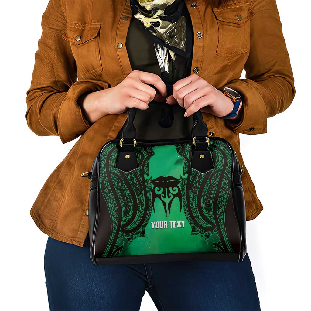 Personalised Moko Kauae New Zealand Shoulder Handbag Maori Chin Tattoo Green - Aussie Hoodie
