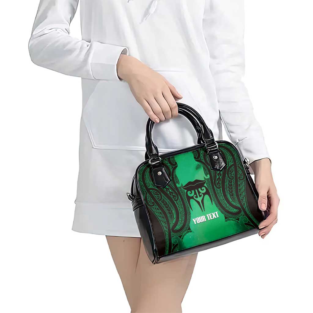 Personalised Moko Kauae New Zealand Shoulder Handbag Maori Chin Tattoo Green - Aussie Hoodie
