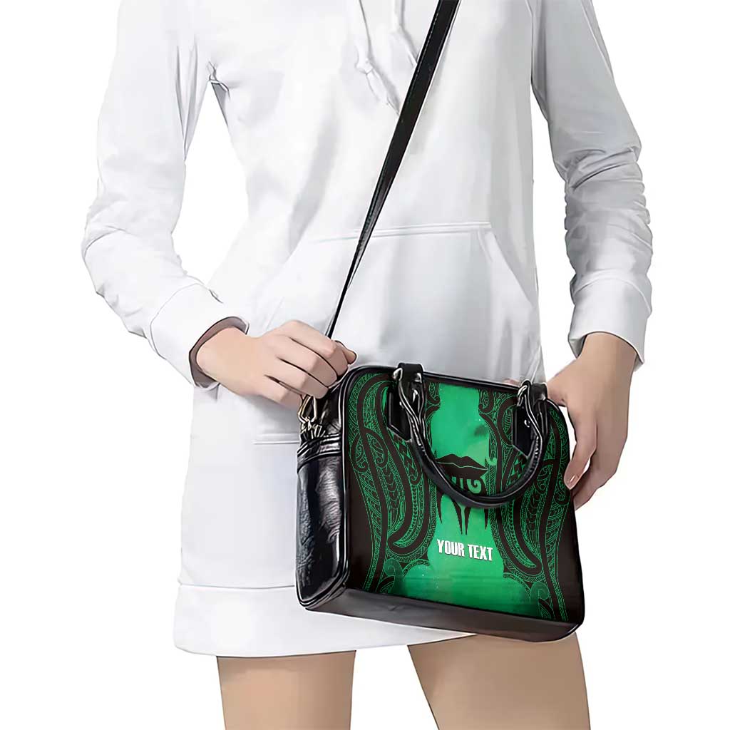 Personalised Moko Kauae New Zealand Shoulder Handbag Maori Chin Tattoo Green - Aussie Hoodie