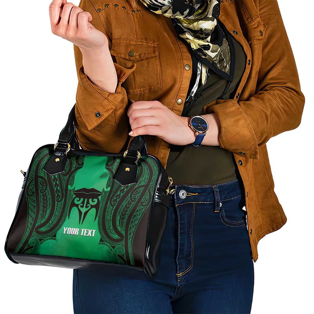 Personalised Moko Kauae New Zealand Shoulder Handbag Maori Chin Tattoo Green - Aussie Hoodie