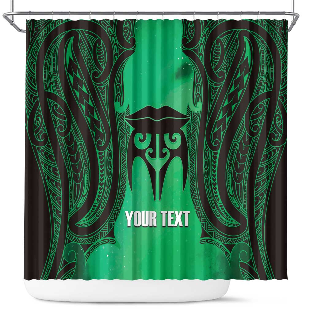 Personalised Moko Kauae New Zealand Shower Curtain Maori Chin Tattoo Green - Aussie Hoodie