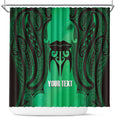 Personalised Moko Kauae New Zealand Shower Curtain Maori Chin Tattoo Green - Aussie Hoodie