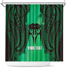 Personalised Moko Kauae New Zealand Shower Curtain Maori Chin Tattoo Green - Aussie Hoodie