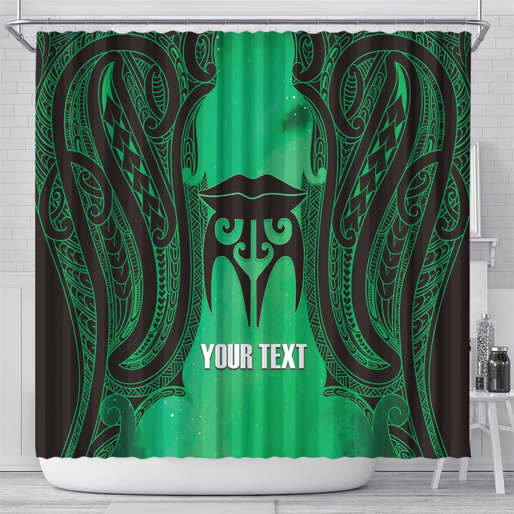Personalised Moko Kauae New Zealand Shower Curtain Maori Chin Tattoo Green - Aussie Hoodie