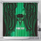 Personalised Moko Kauae New Zealand Shower Curtain Maori Chin Tattoo Green - Aussie Hoodie