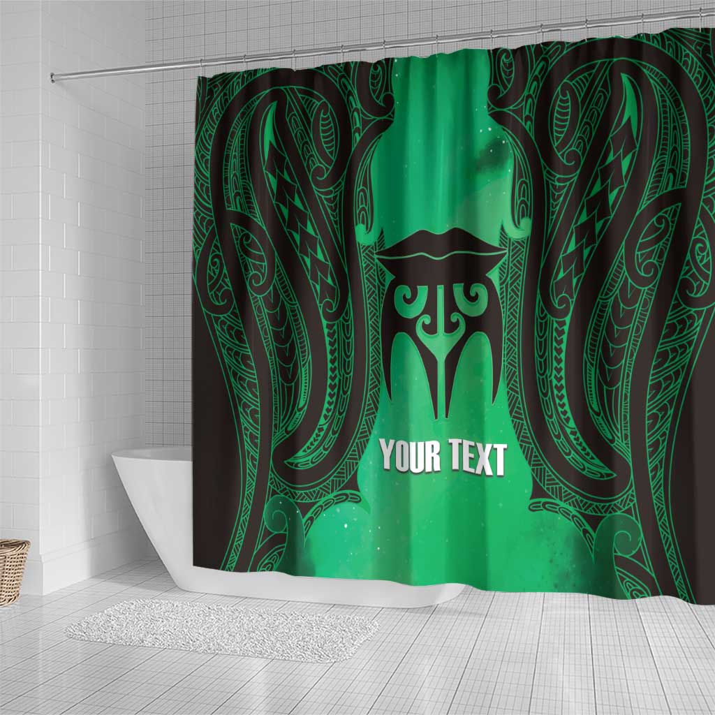 Personalised Moko Kauae New Zealand Shower Curtain Maori Chin Tattoo Green - Aussie Hoodie