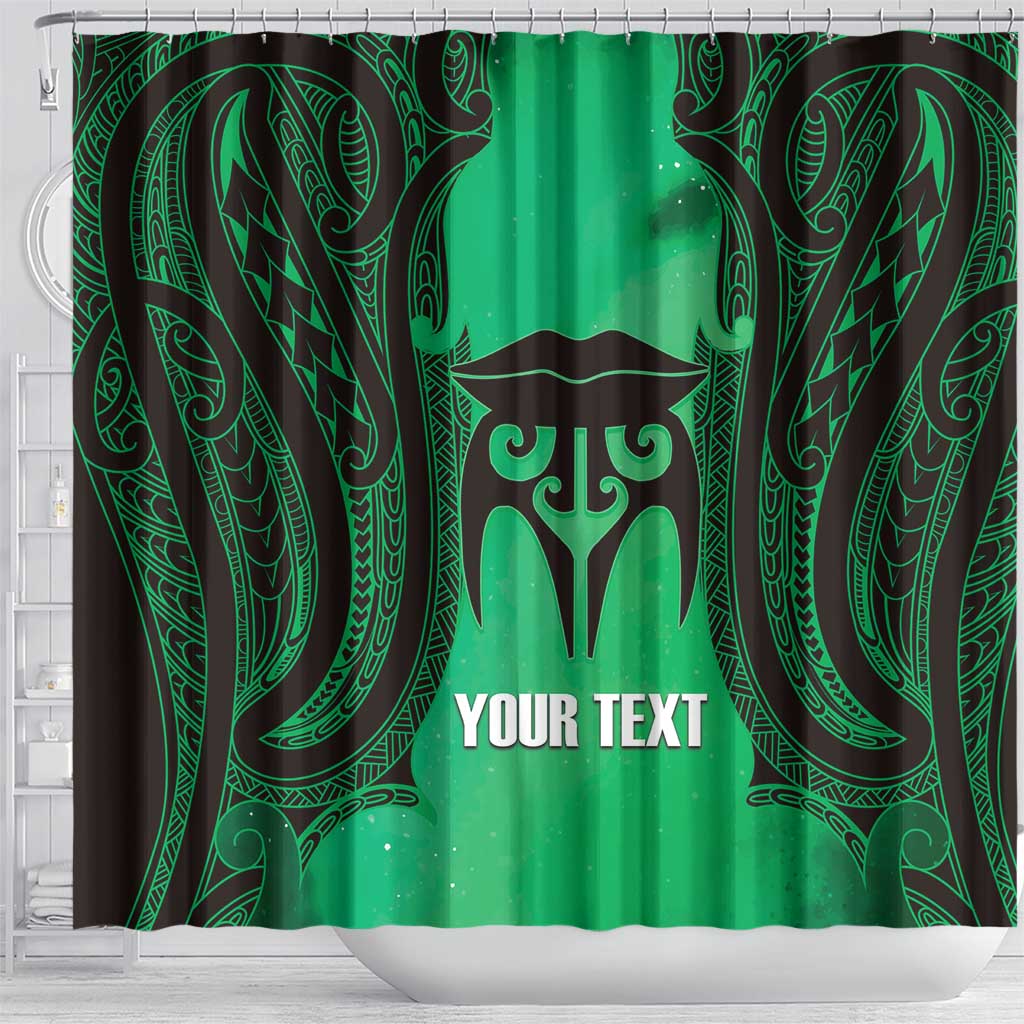 Personalised Moko Kauae New Zealand Shower Curtain Maori Chin Tattoo Green - Aussie Hoodie
