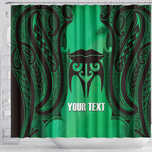 Personalised Moko Kauae New Zealand Shower Curtain Maori Chin Tattoo Green - Aussie Hoodie