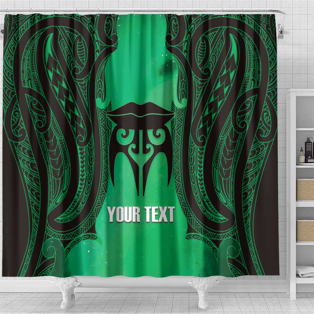 Personalised Moko Kauae New Zealand Shower Curtain Maori Chin Tattoo Green - Aussie Hoodie