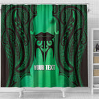 Personalised Moko Kauae New Zealand Shower Curtain Maori Chin Tattoo Green - Aussie Hoodie