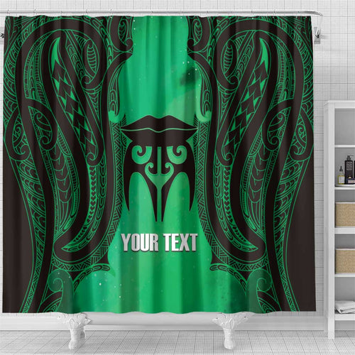Personalised Moko Kauae New Zealand Shower Curtain Maori Chin Tattoo Green - Aussie Hoodie