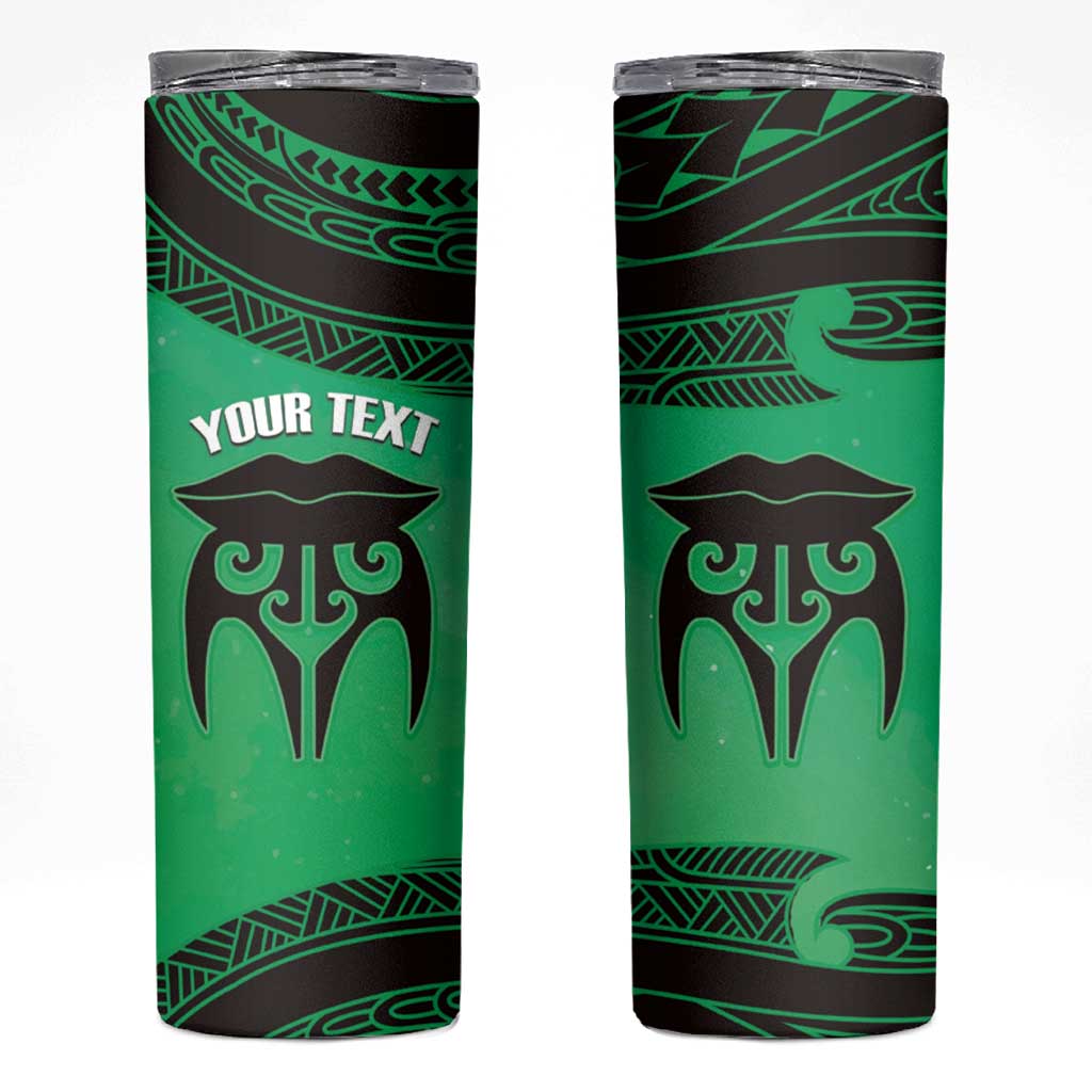 Personalised Moko Kauae New Zealand Skinny Tumbler Maori Chin Tattoo Green - Aussie Hoodie