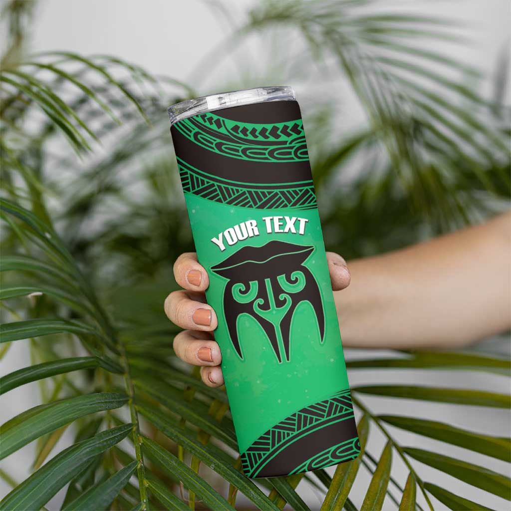 Personalised Moko Kauae New Zealand Skinny Tumbler Maori Chin Tattoo Green - Aussie Hoodie