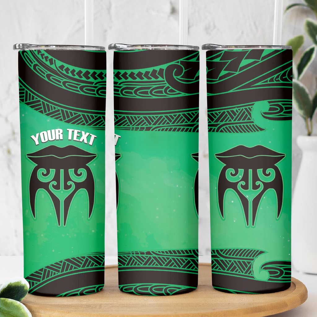 Personalised Moko Kauae New Zealand Skinny Tumbler Maori Chin Tattoo Green - Aussie Hoodie