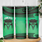 Personalised Moko Kauae New Zealand Skinny Tumbler Maori Chin Tattoo Green - Aussie Hoodie
