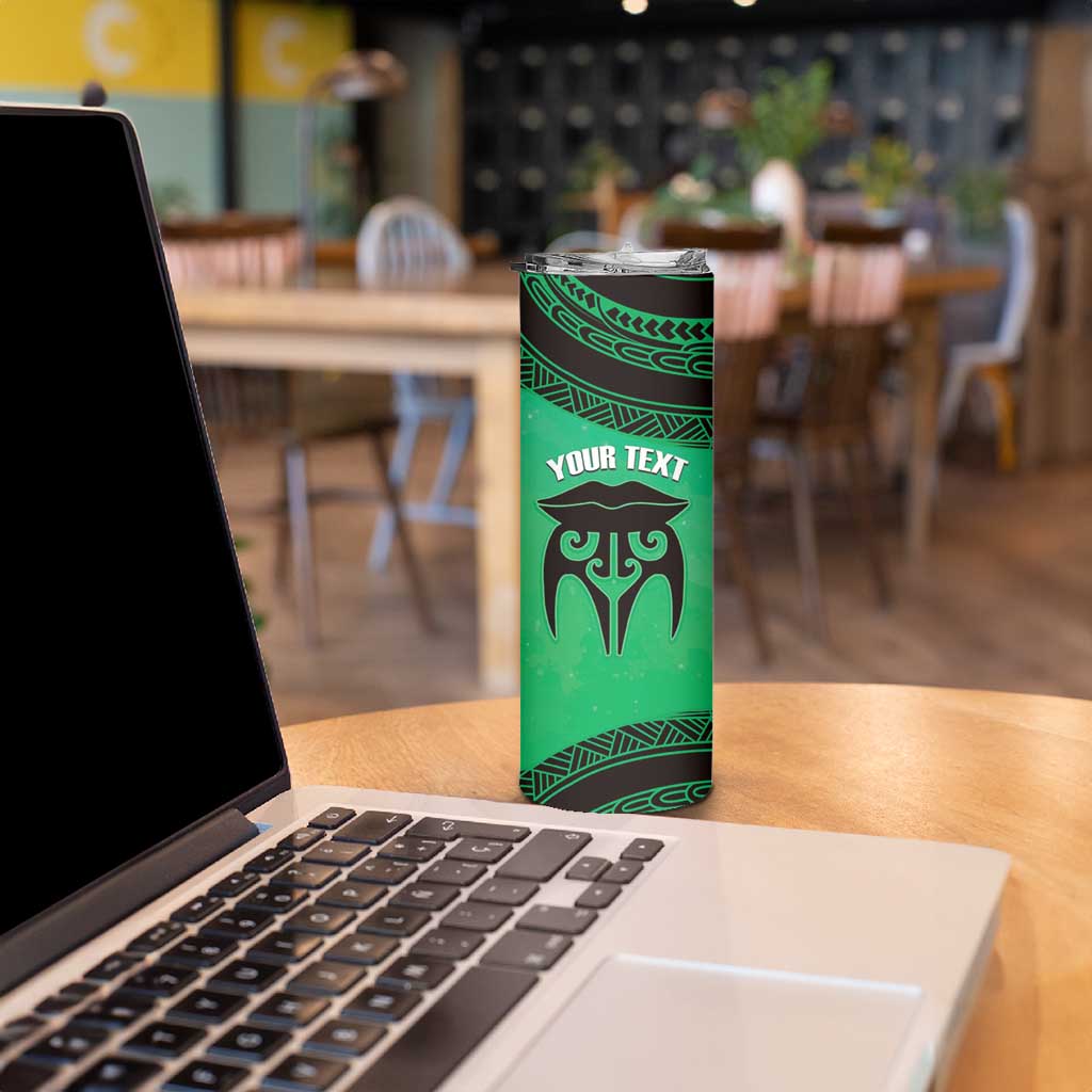 Personalised Moko Kauae New Zealand Skinny Tumbler Maori Chin Tattoo Green - Aussie Hoodie