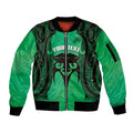 Personalised Moko Kauae New Zealand Sleeve Zip Bomber Jacket Maori Chin Tattoo Green - Aussie Hoodie
