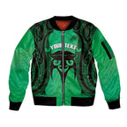 Personalised Moko Kauae New Zealand Sleeve Zip Bomber Jacket Maori Chin Tattoo Green - Aussie Hoodie