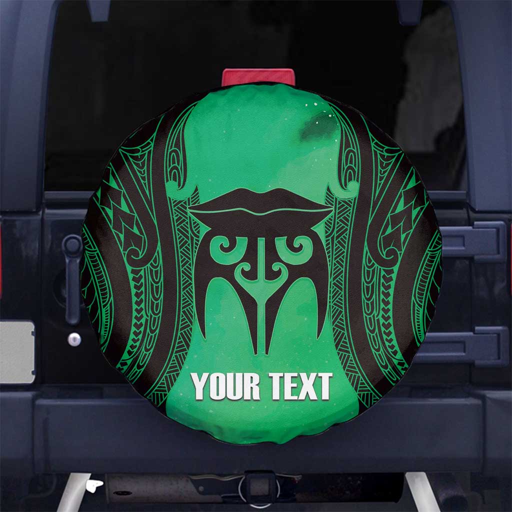 Personalised Moko Kauae New Zealand Spare Tire Cover Maori Chin Tattoo Green - Aussie Hoodie