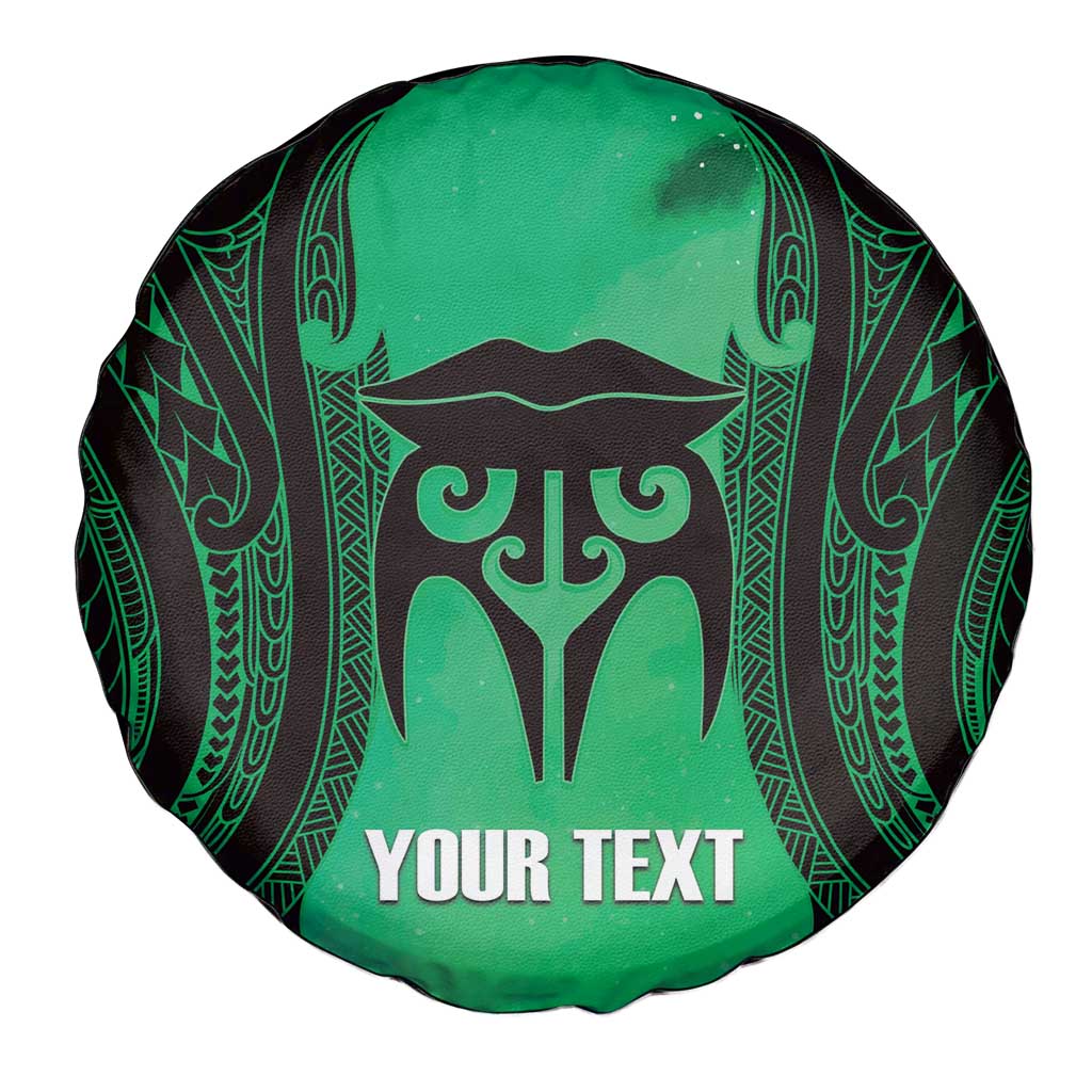 Personalised Moko Kauae New Zealand Spare Tire Cover Maori Chin Tattoo Green - Aussie Hoodie
