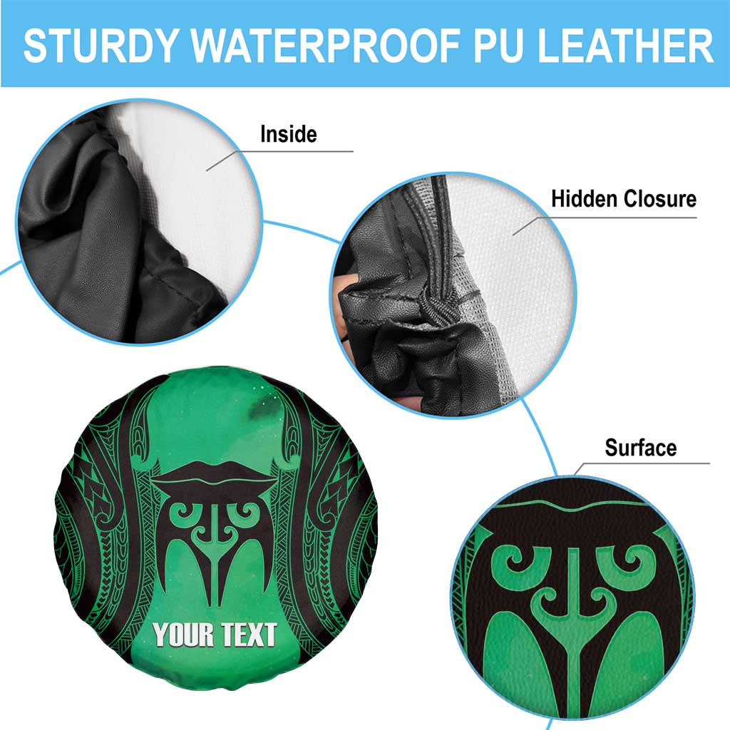 Personalised Moko Kauae New Zealand Spare Tire Cover Maori Chin Tattoo Green - Aussie Hoodie