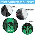 Personalised Moko Kauae New Zealand Spare Tire Cover Maori Chin Tattoo Green - Aussie Hoodie