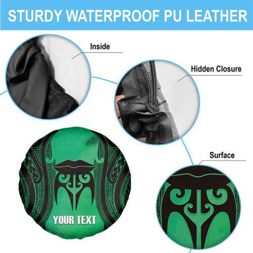 Personalised Moko Kauae New Zealand Spare Tire Cover Maori Chin Tattoo Green - Aussie Hoodie
