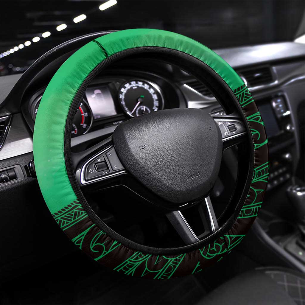 Moko Kauae New Zealand Steering Wheel Cover Maori Chin Tattoo Green - Aussie Hoodie