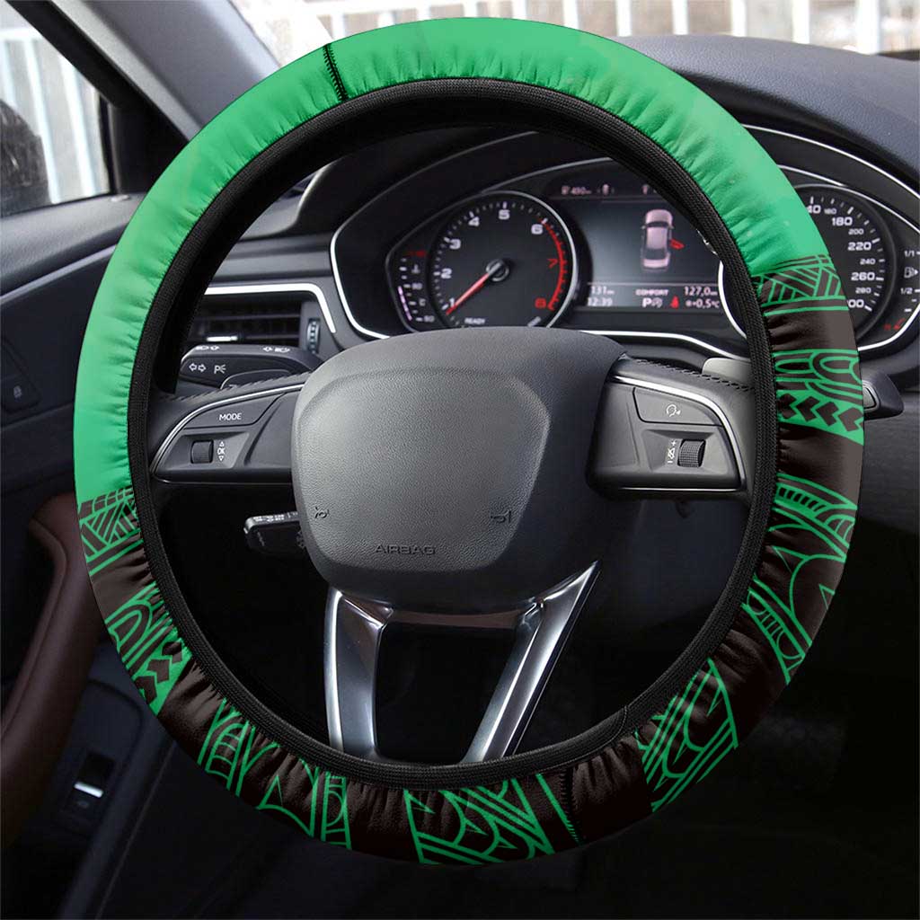 Moko Kauae New Zealand Steering Wheel Cover Maori Chin Tattoo Green - Aussie Hoodie
