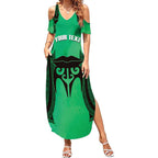Personalised Moko Kauae New Zealand Summer Maxi Dress Maori Chin Tattoo Green - Aussie Hoodie