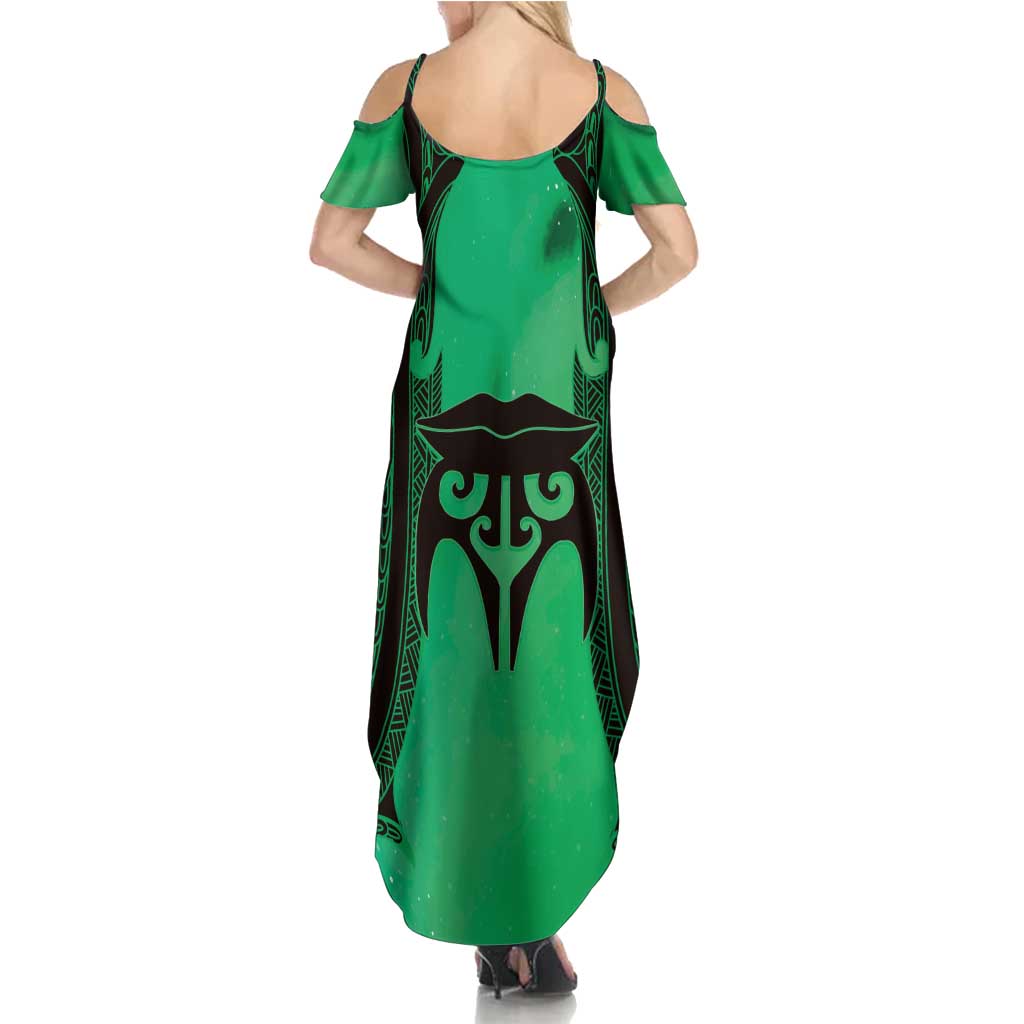 Personalised Moko Kauae New Zealand Summer Maxi Dress Maori Chin Tattoo Green - Aussie Hoodie