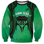 Personalised Moko Kauae New Zealand Sweatshirt Maori Chin Tattoo Green - Aussie Hoodie