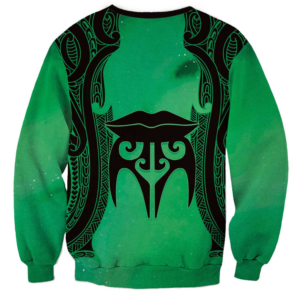 Personalised Moko Kauae New Zealand Sweatshirt Maori Chin Tattoo Green - Aussie Hoodie