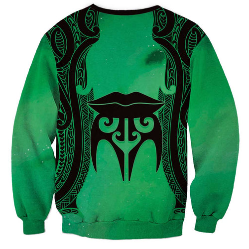Personalised Moko Kauae New Zealand Sweatshirt Maori Chin Tattoo Green - Aussie Hoodie