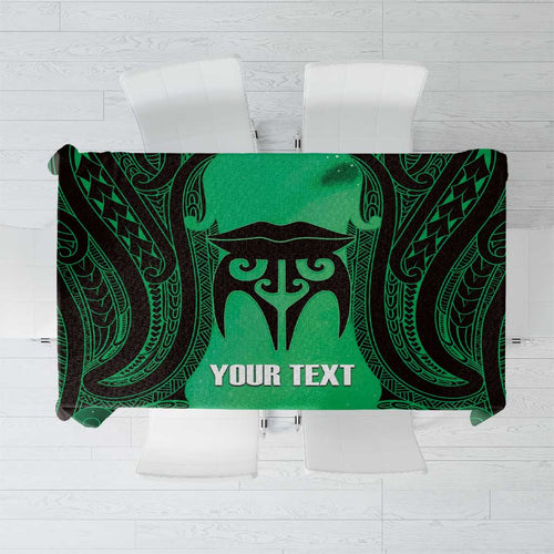 Personalised Moko Kauae New Zealand Tablecloth Maori Chin Tattoo Green - Aussie Hoodie
