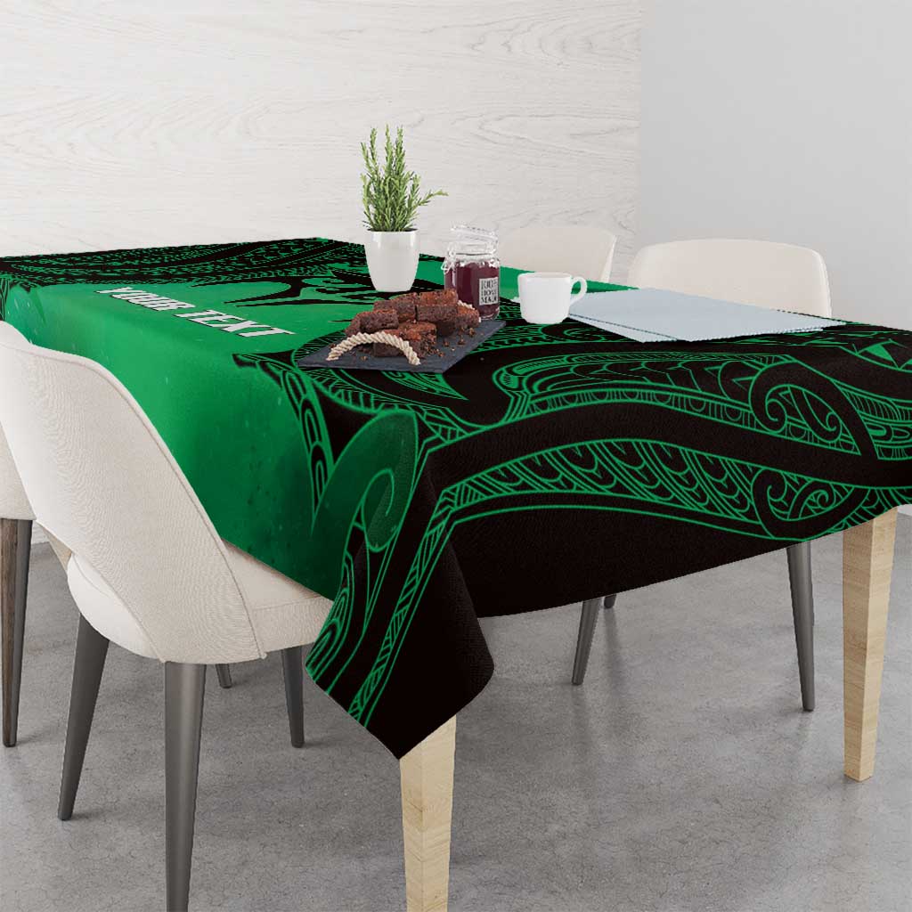 Personalised Moko Kauae New Zealand Tablecloth Maori Chin Tattoo Green - Aussie Hoodie