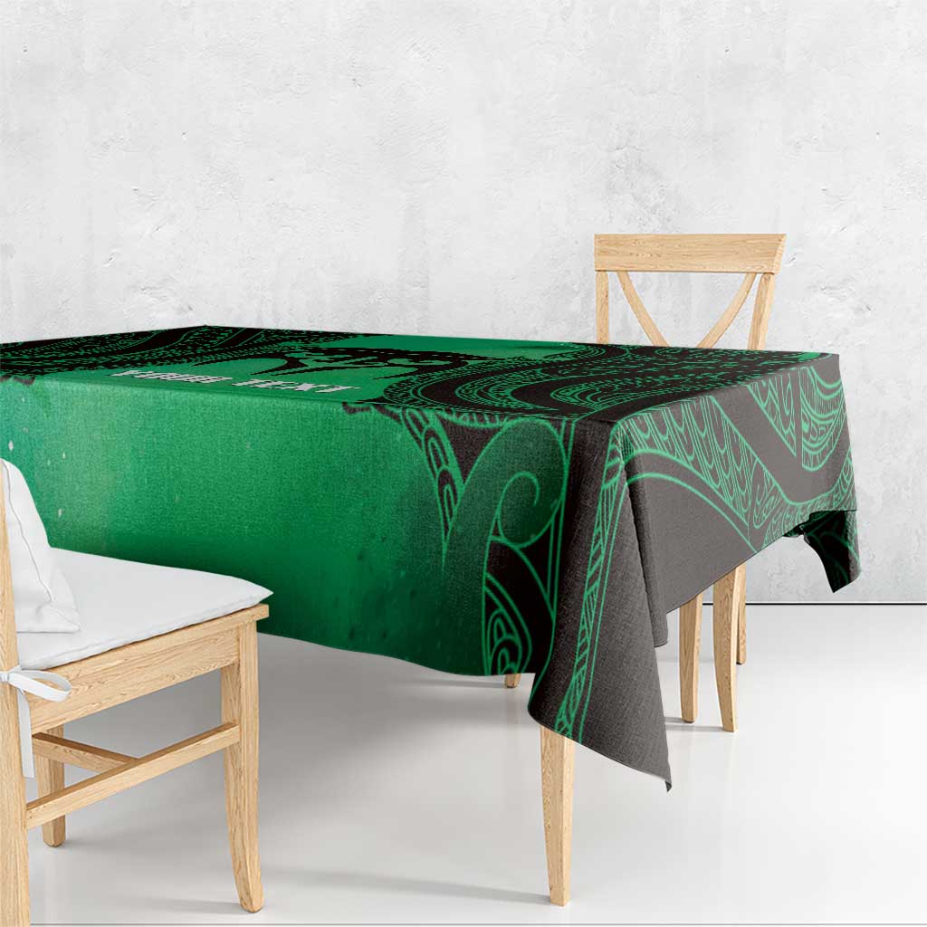 Personalised Moko Kauae New Zealand Tablecloth Maori Chin Tattoo Green - Aussie Hoodie