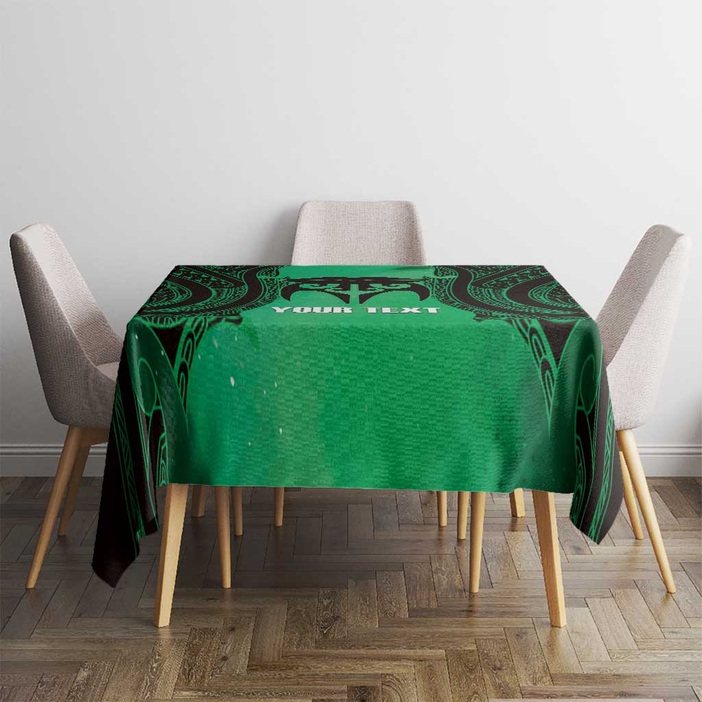 Personalised Moko Kauae New Zealand Tablecloth Maori Chin Tattoo Green - Aussie Hoodie