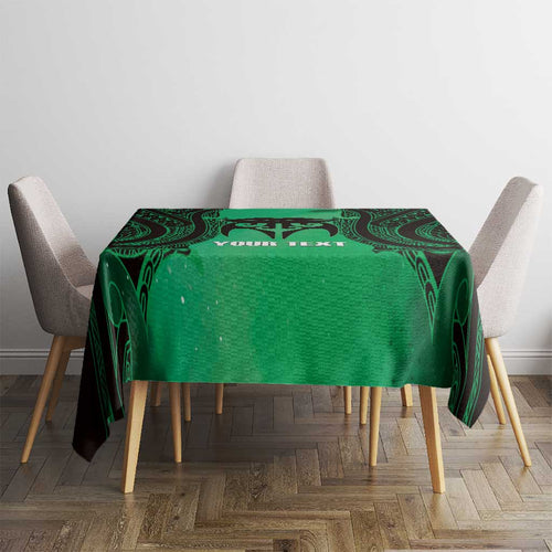 Personalised Moko Kauae New Zealand Tablecloth Maori Chin Tattoo Green - Aussie Hoodie