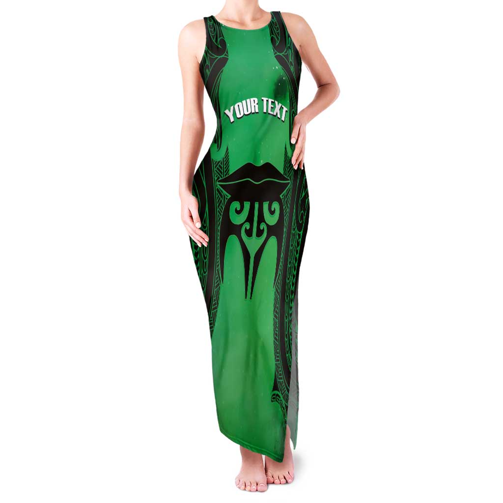 Personalised Moko Kauae New Zealand Tank Maxi Dress Maori Chin Tattoo Green - Aussie Hoodie