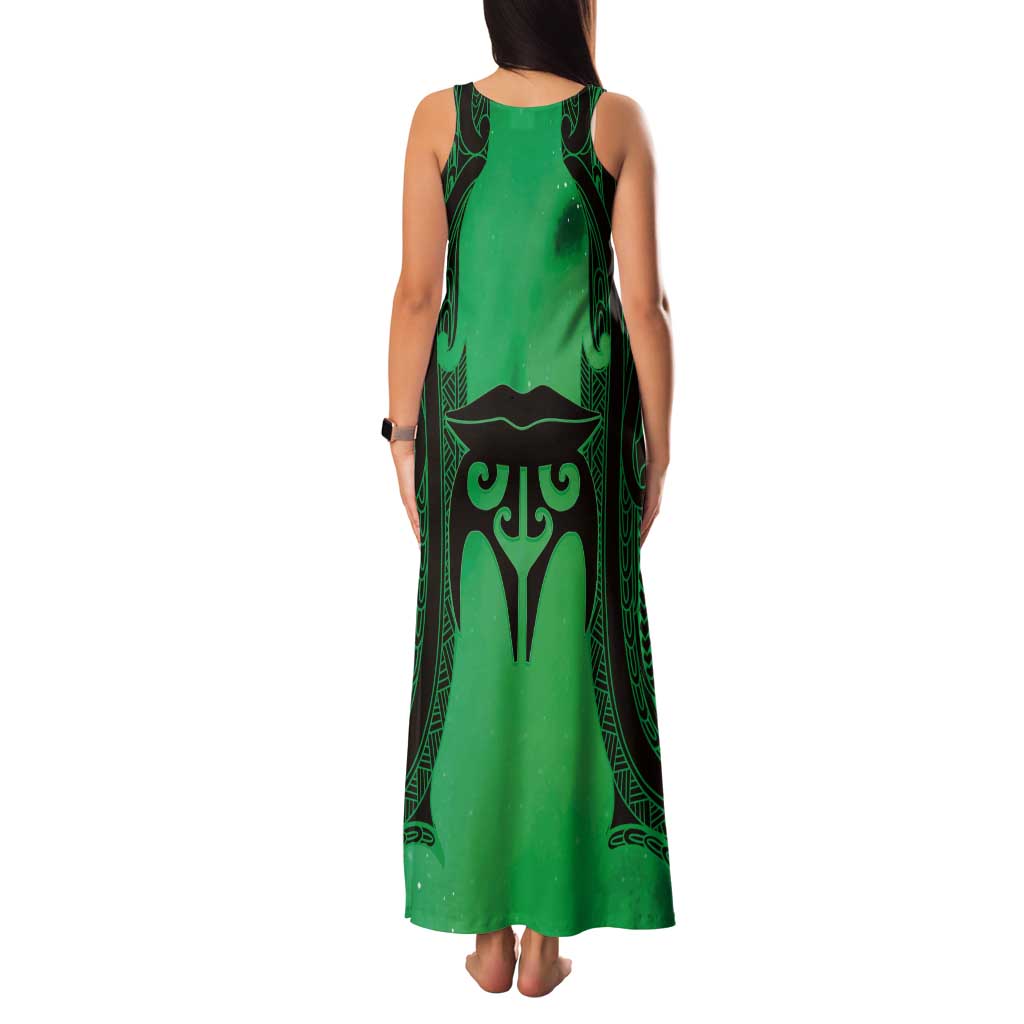 Personalised Moko Kauae New Zealand Tank Maxi Dress Maori Chin Tattoo Green - Aussie Hoodie