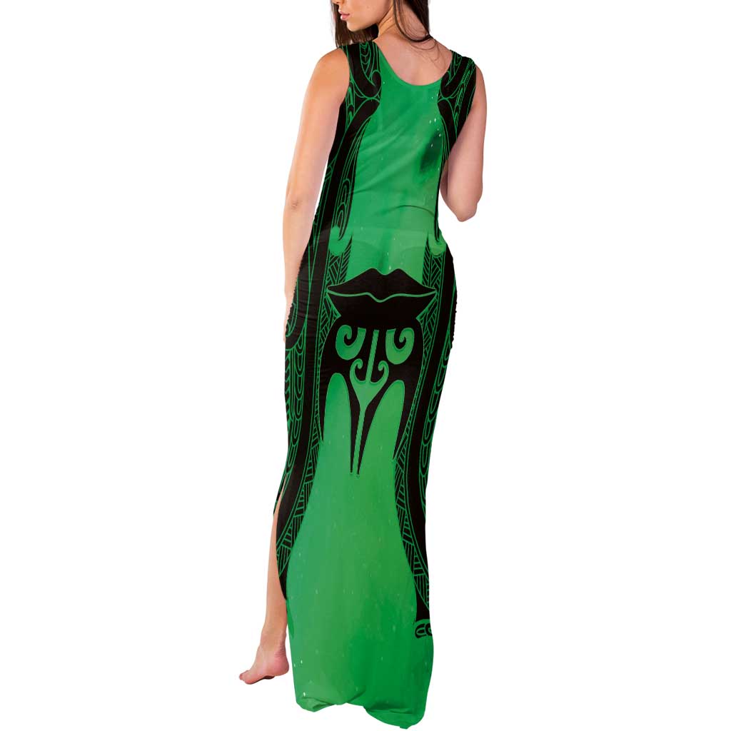 Personalised Moko Kauae New Zealand Tank Maxi Dress Maori Chin Tattoo Green - Aussie Hoodie