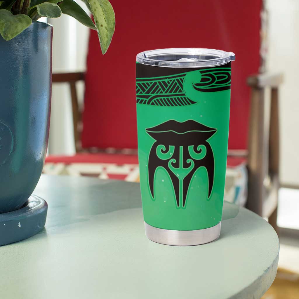 Personalised Moko Kauae New Zealand Tumbler Cup Maori Chin Tattoo Green - Aussie Hoodie