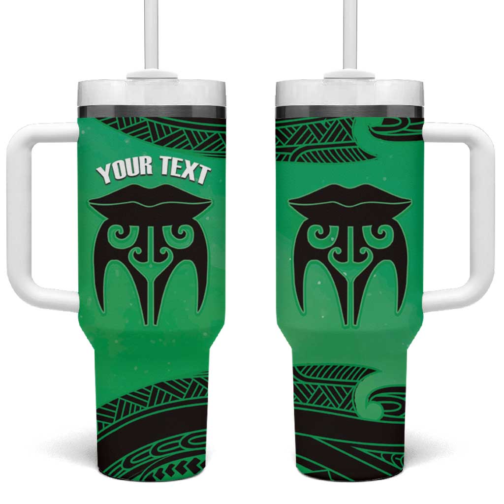 Personalised Moko Kauae New Zealand Tumbler With Handle Maori Chin Tattoo Green - Aussie Hoodie