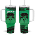 Personalised Moko Kauae New Zealand Tumbler With Handle Maori Chin Tattoo Green - Aussie Hoodie