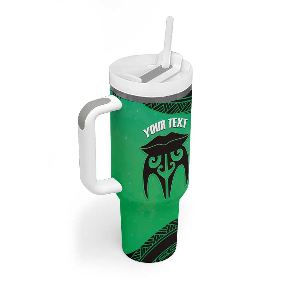 Personalised Moko Kauae New Zealand Tumbler With Handle Maori Chin Tattoo Green - Aussie Hoodie