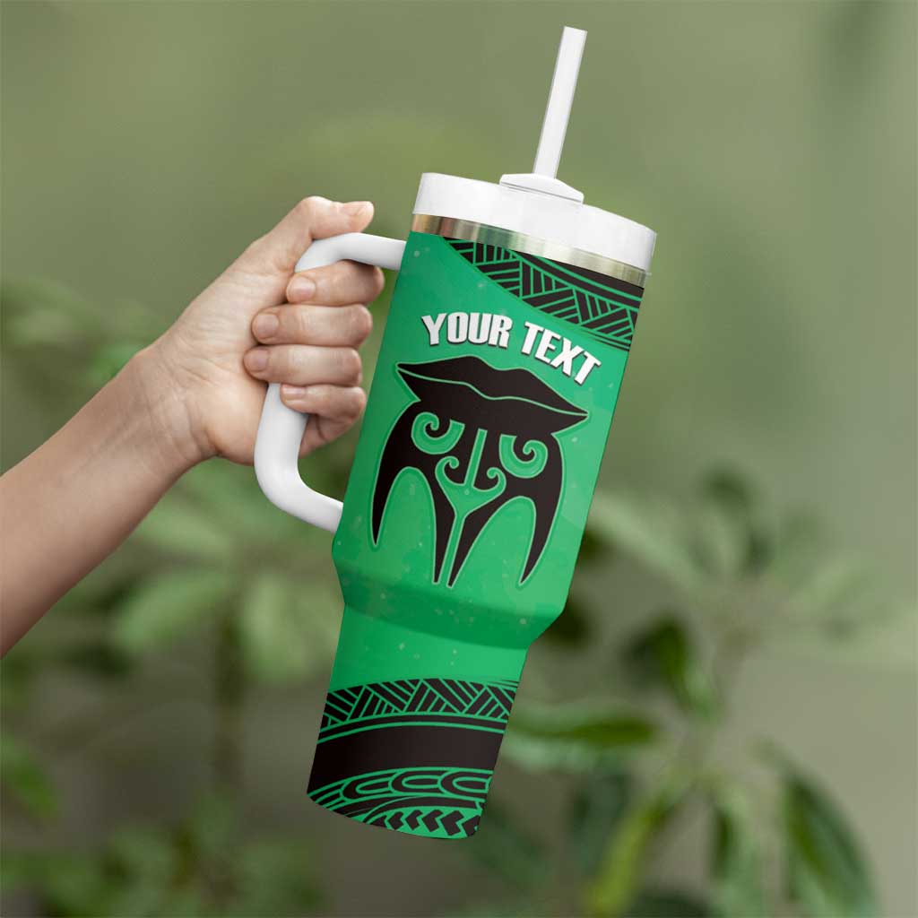 Personalised Moko Kauae New Zealand Tumbler With Handle Maori Chin Tattoo Green - Aussie Hoodie