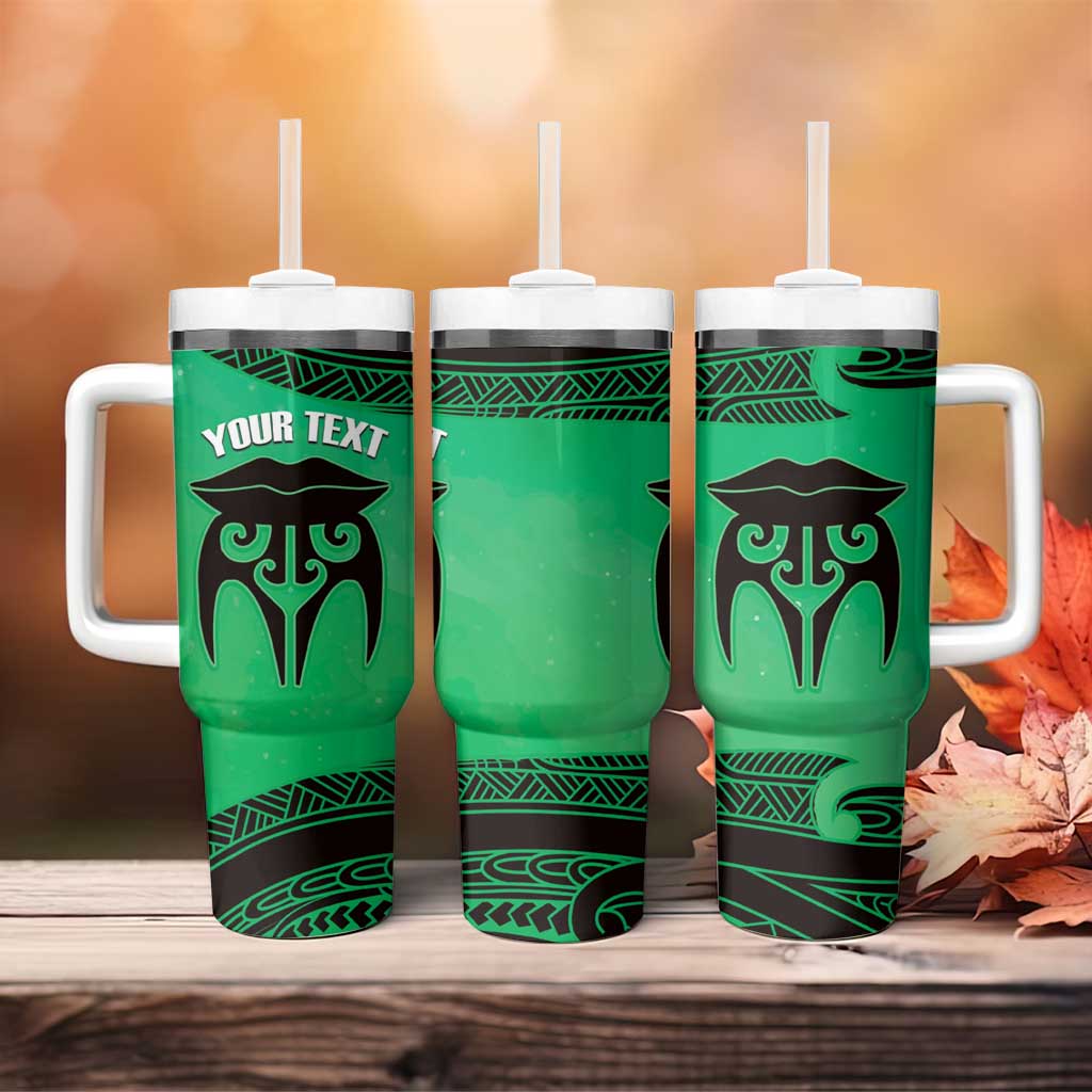 Personalised Moko Kauae New Zealand Tumbler With Handle Maori Chin Tattoo Green - Aussie Hoodie