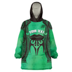 Personalised Moko Kauae New Zealand Wearable Blanket Hoodie Maori Chin Tattoo Green - Aussie Hoodie